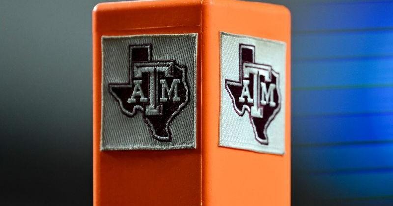 Oct 11, 2025; College Station, Texas, USA; Texas A&M Aggies logo seen on a pylon during the game against the Florida Gators at Kyle Field. Mandatory Credit: Maria Lysaker-Imagn Images | State