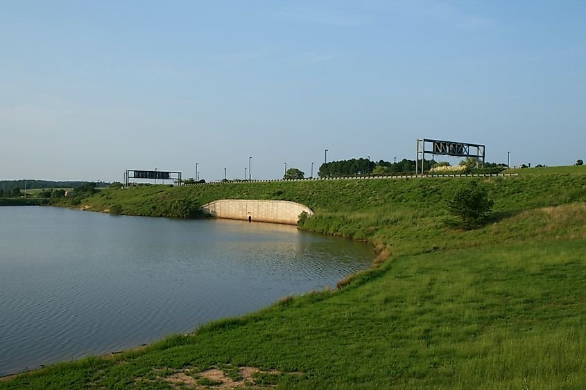A corner of Brier Creek Reservoir at Raleigh-Durham International Airport in Wake County, North Carolina.