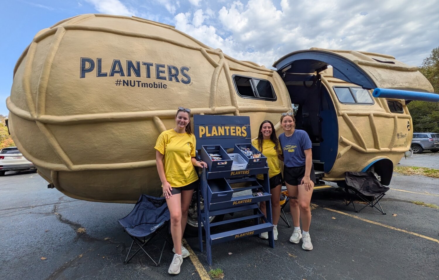 Peanutters, from left, Christina, Courtney and Karissa, can&rsquo;t help but smile about the fun they have traveling the country in the NUTmobile as Planters ambassadors.