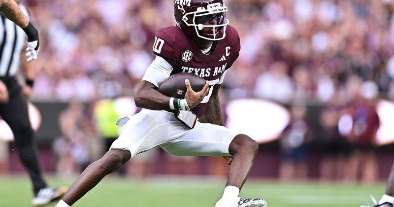 Sep 5, 2026; College Station, Texas, USA; Texas A&M Aggies quarterback Marcel Reed (10) runs the ball during the first quarter against the Missouri State Bears at Kyle Field. Mandatory Credit: Maria Lysaker-Imagn Images | State