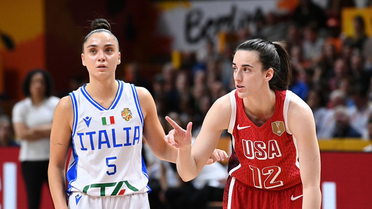 Caitlin Clark #12 of the USA Basketball Women's National Team looks on during a game against Italy.