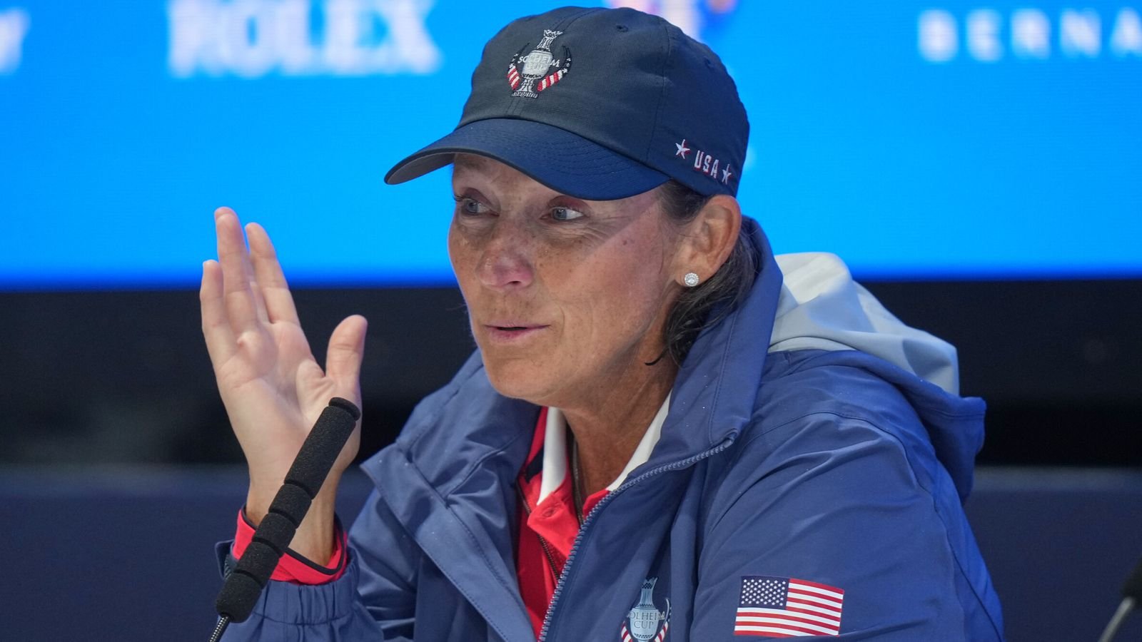 Captain Angela Stanford faced the media after her USA team lost the Solheim Cup to Europe