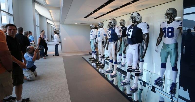 Aug 21, 2016; Frisco, TX, USA; A general view of the Dallas Cowboys uniform evolution display at Dallas Cowboys Headquarters at The Star. Mandatory Credit: Matthew Emmons-USA TODAY Sports | State