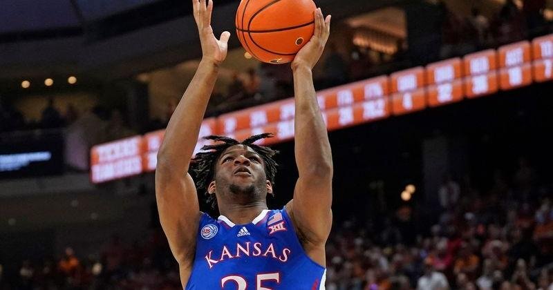 Feb 21, 2023; Austin, Texas, USA; Kansas Jayhawks forward Zuby Ejiofor (35) attempts a layup during the second half against the Texas Longhorns at Moody Center. Mandatory Credit: Scott Wachter-USA TODAY Sports | Nation