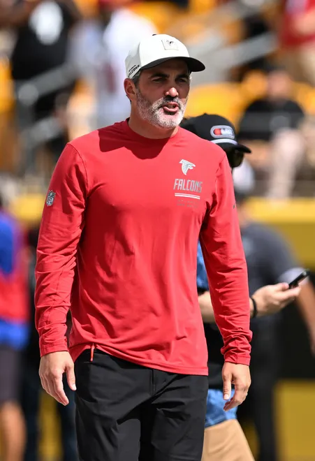 Sep 13, 2026; Pittsburgh, Pennsylvania, USA;  Atlanta Falcons head coach Kevin Stefanski before a game against the Pittsburgh Steelers at Acrisure Stadium.  Mandatory Credit: Barry Reeger-Imagn Images