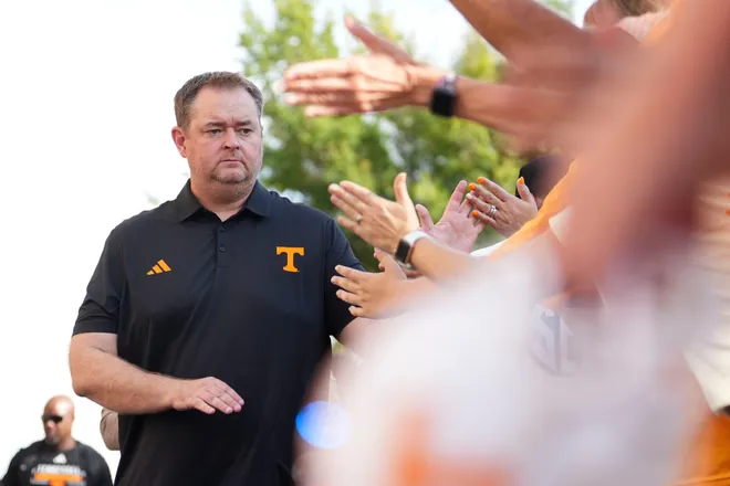 Tennessee head coach Josh Heupel during Vol Walk before the game between Tennessee and Kennesaw State at Neyland Stadium in Knoxville, Tennessee on Sept. 19, 2026.