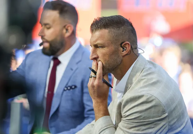 SEC Nation analyst and former Gator quarter back Tim Tebow appears on SEC nation at Plaza of the Americas in Gainesville, FL on Saturday, September 26, 2026. [Alan Youngblood/Gainesville Sun]