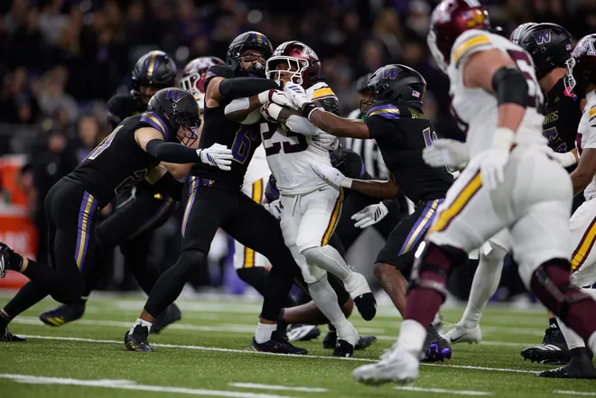 Sep 26, 2026; Seattle, Washington, USA;  Minnesota Golden Gophers running back TJ Thomas Jr. (23) runs for yards against the Washington Huskies during the third quarter at Husky Stadium.  Mandatory Credit: Richard Dizon-Imagn Images