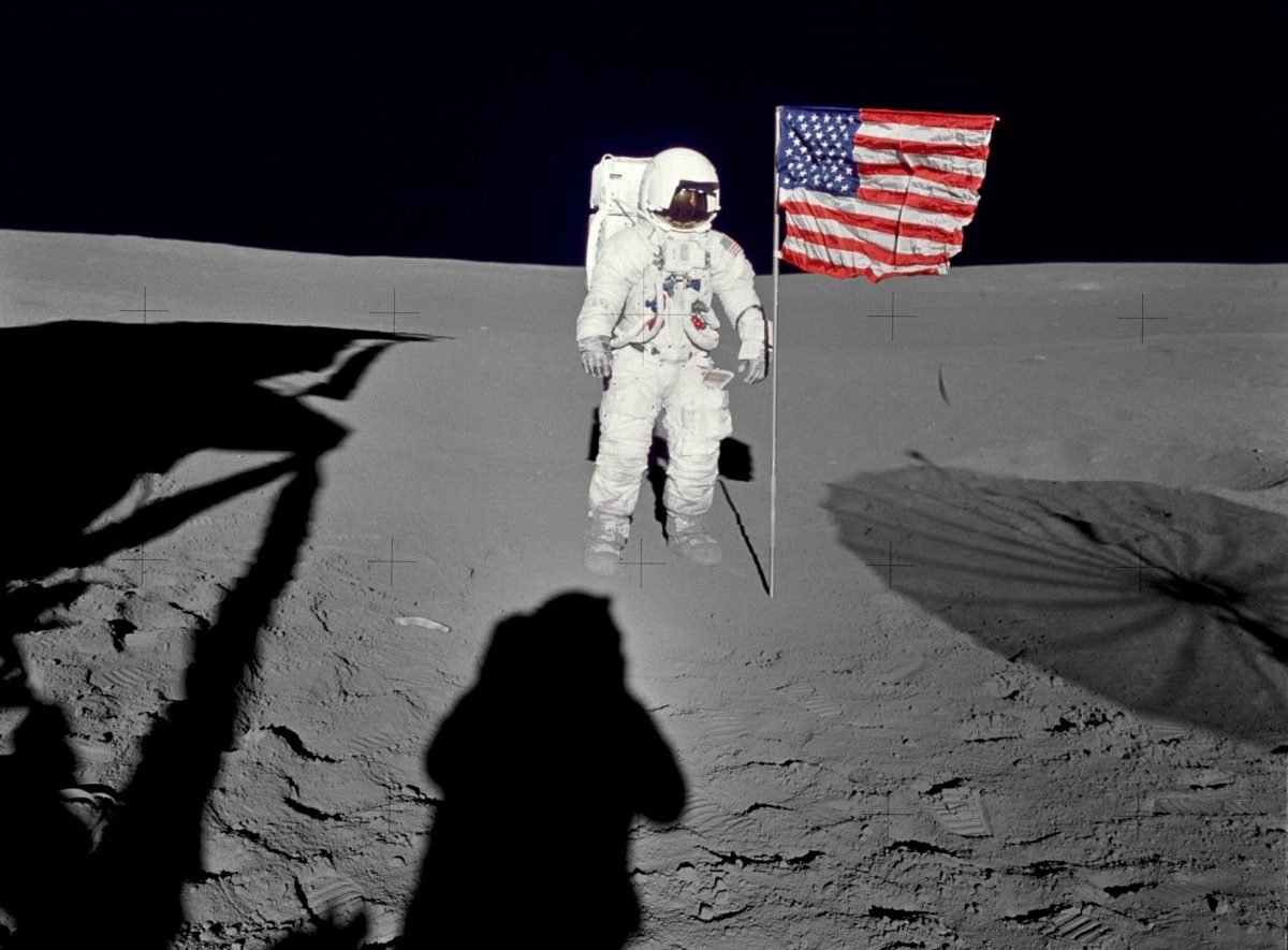 Astronaut Edgar D. Mitchell, during Apollo 14's first spacewalk, photographed by Alan B. Shepard Jr. Credit: NASA