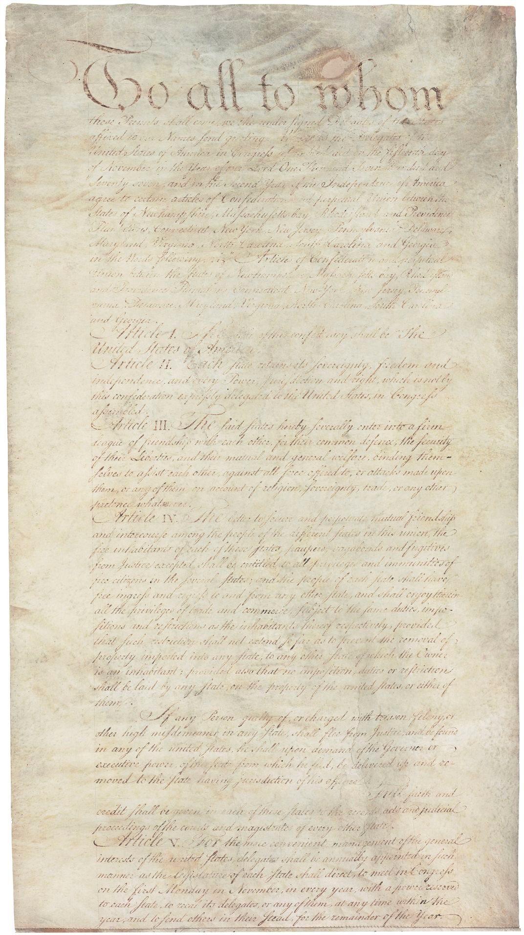A page from the Articles of Confederation