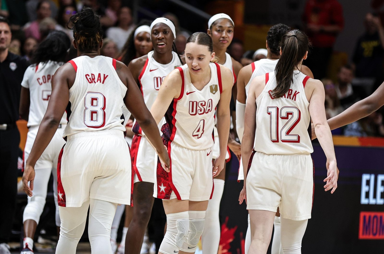 Team USA exchanges high fives during their win over Hungary.
