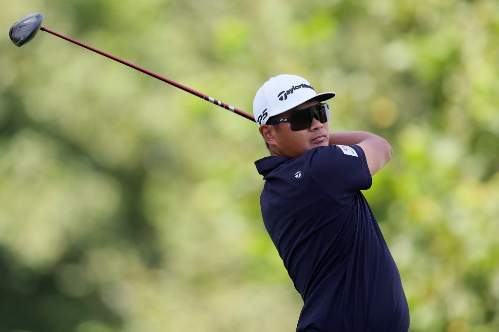 Ryo Hisatsune of Japan plays his shot from the eighth tee during the final round of the BMW Championship 2026.