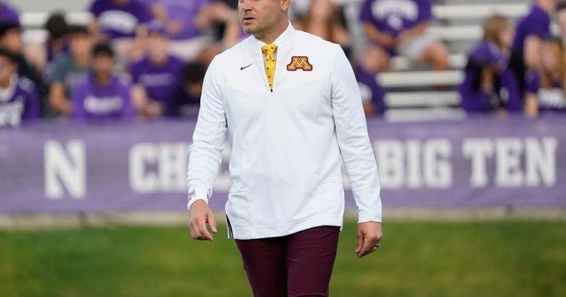 Sep 23, 2023; Evanston, Illinois, USA; Minnesota Golden Gophers head coach PJ Fleck on the field before the game against the Northwestern Wildcats at Ryan Field. Mandatory Credit: David Banks-USA TODAY Sports | Nation