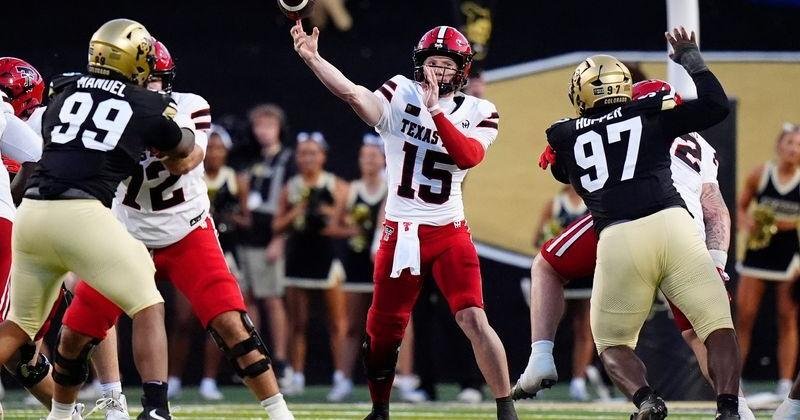 Oct 3, 2026; Boulder, Colorado, USA; Texas Tech Red Raiders quarterback Will Hammond (15) passes in the second quarter Colorado Buffaloes at Folsom Field. Mandatory Credit: Ron Chenoy-Imagn Images | State